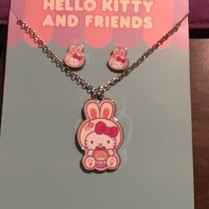 Hello Kitty Pink and White Necklace and Earrings Set